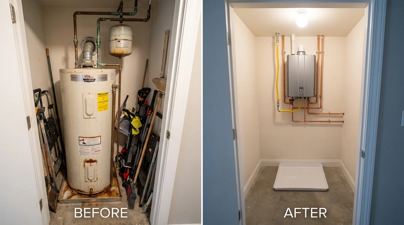 Tank water heater versus wall-mounted tankless unit comparison for Benton, LA homeowners